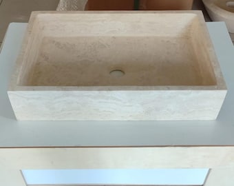 Lavabo rettangolare in pietra di travertino, lavabo da appoggio in marmo, lavabo moderno da bagno, lavabo in pietra, lavabo da bagno unico