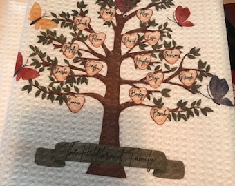 Dish Towel,  Waffle Weave, Family Tree, Family Truck