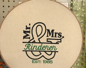 Mr Mrs Wedding hoop art, personalized wall hanging