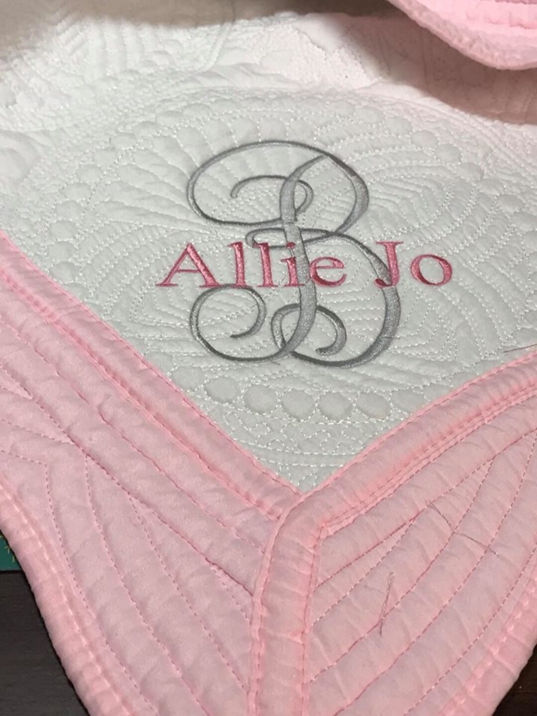 Pink Check Trim Monogram Quilt main image 0