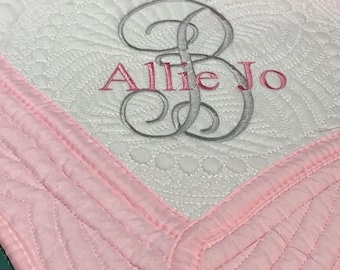 Heirloom Newborn Quilt - Monogram  Quilt - Embroidered Baby Blanket