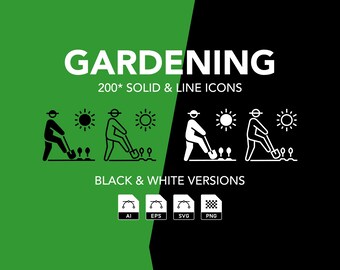 Gardening Icons Bundle, Outline & Solid (ai, eps, png, svg)