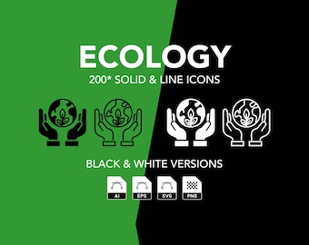 Ecology bundle / Environment illustrations / Outline and Solid editable Icons / AI / EPS10 / PNG / SVG / White and black versions