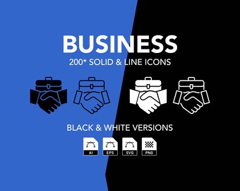200 Business Icons Bundle: Outline & Solid (ai, eps, png, svg)