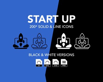 Start Up Icons Bundle: Solid and Outline, Black and White (ai, eps, svg, png)