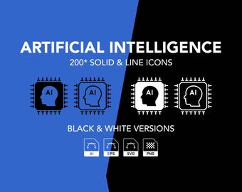 AI Icon Set: Neural Network, Outline & Solid (svg, png, eps)