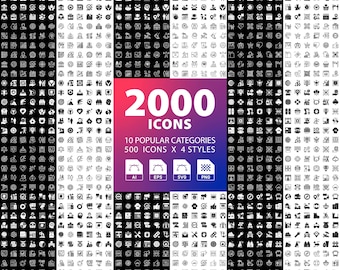 2000 Unique Icons Bundle: Outline & Solid, ai/eps/png/svg