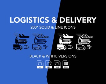 Logistics Icon Set: 200 Delivery Outline and Solid Icons (ai, eps, svg, png)