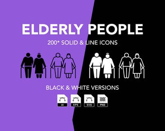 Elderly People Icon Bundle: Outline & Solid Icons (ai, eps, svg, png)