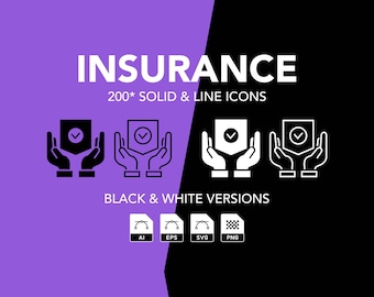 Insurance Icons Bundle: Outline & Solid, AI eps svg png (Commercial License)