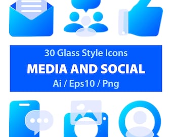 Social and Media Glass icon set /  Solid Connections Icons / AI / EPS10 / PNG
