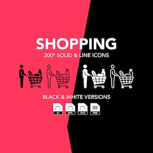 Shopping bundle / Commerce illustrations / Outline and Solid editable Icons / AI / EPS10 / PNG / SVG / White and black versions