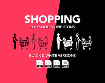 Shopping Icon Bundle: 200 Solid & Outline Icons (ai, eps, png, svg)