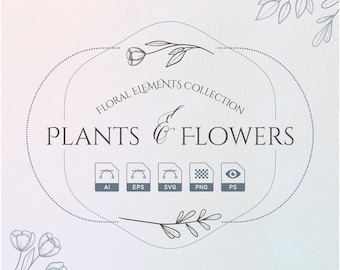 Floral Clipart Collection, Wildflower Bouquets, Wreaths, Logos (ai, eps, png, ps, svg)