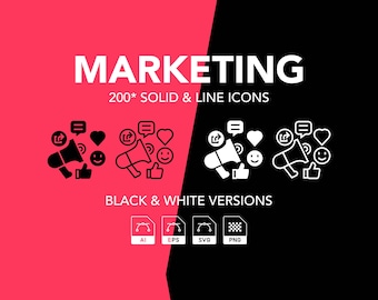 Marketing Icon Set, E-commerce Outline and Solid (ai, eps, png, svg)