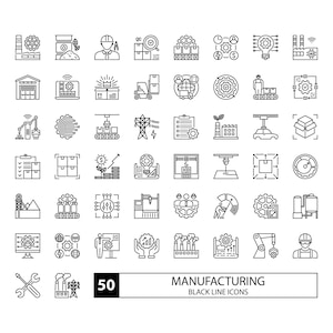 Manufacturing Icon Set: Factory Outline, Solid (AI, EPS10, PNG, SVG) - Etsy