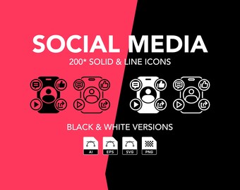 Social Media Icons Bundle, Outline and Solid (Digital Download)