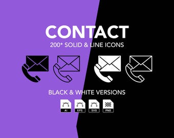 Contact Icons Bundle: Outline and Solid, Black and White (ai, eps, png, svg)