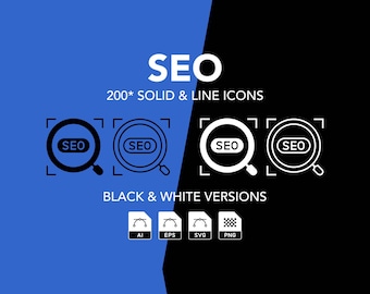 SEO Icons Bundle: Outline and Solid, Black and White (ai, eps, png, svg)