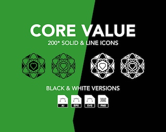 Core Values Icon Bundle: Black and White, Solid and Outline (ai, eps, png, svg)