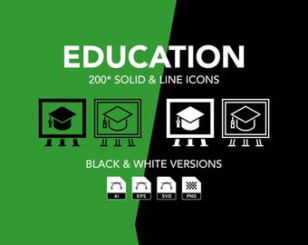 Education Icons Bundle: Outline & Solid (ai/eps/png/svg - Digital Download