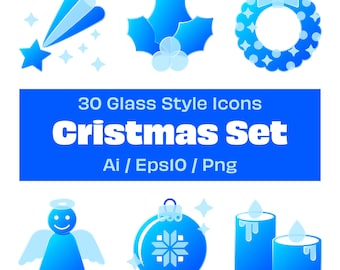 Christmas and Happy New Year Glass icon set /  Solid Glasmorphism Icons / AI / EPS10 / PNG