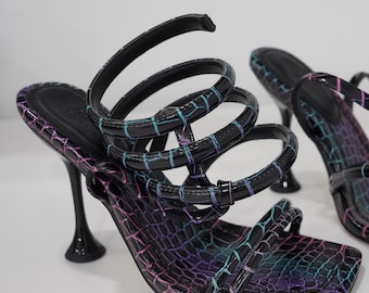Brash Black & Multi-Color Chunky Block Heel Sandals