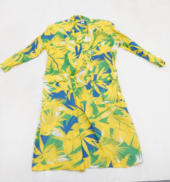 Vintage TAHARI 100% Rayon Tropical Leaf Coat Dress