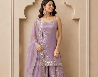 Pink Embroidered Organza Pakistani Palazzo Salwar Kameez Suit , pakistani outfit
