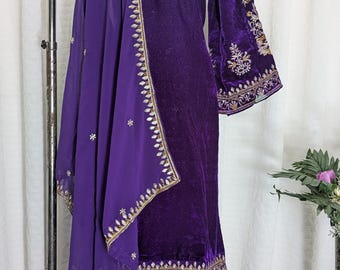 Purple Velvet Suits Salwar Kameez Pakistani Dress Indian Ethnic Wedding Party Wear