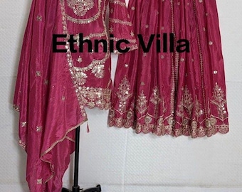 Pink Pakistani Salwar Kameez Ready To Wear Suits Eid Dresses Top Palazzo Sharara Gharara Indian Ethnic Wedding Party Wear Bridesmaid