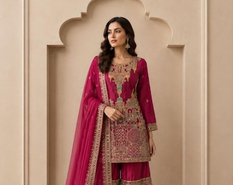 Embroidered Chinon Silk Pakistani Salwar Kameez: Indian Wedding Outfit