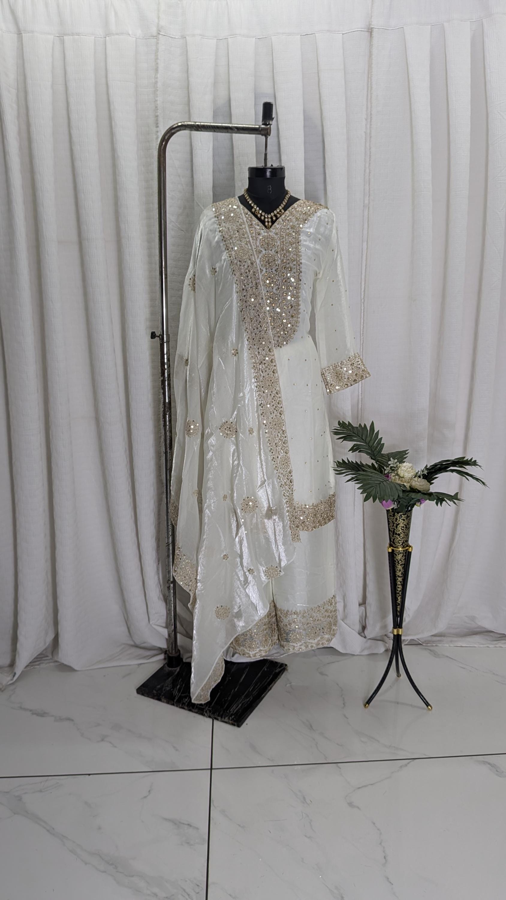 slim fit dress slacks MARIA.B Off White Raw Silk Suit main image 1