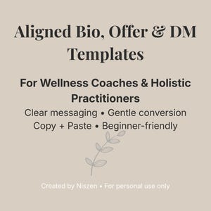 Sammanpassade mallar för bio, erbjudande och DM för hälsocoacher | Lugn marknadsföring | Kopiera och klistra in digital nedladdning