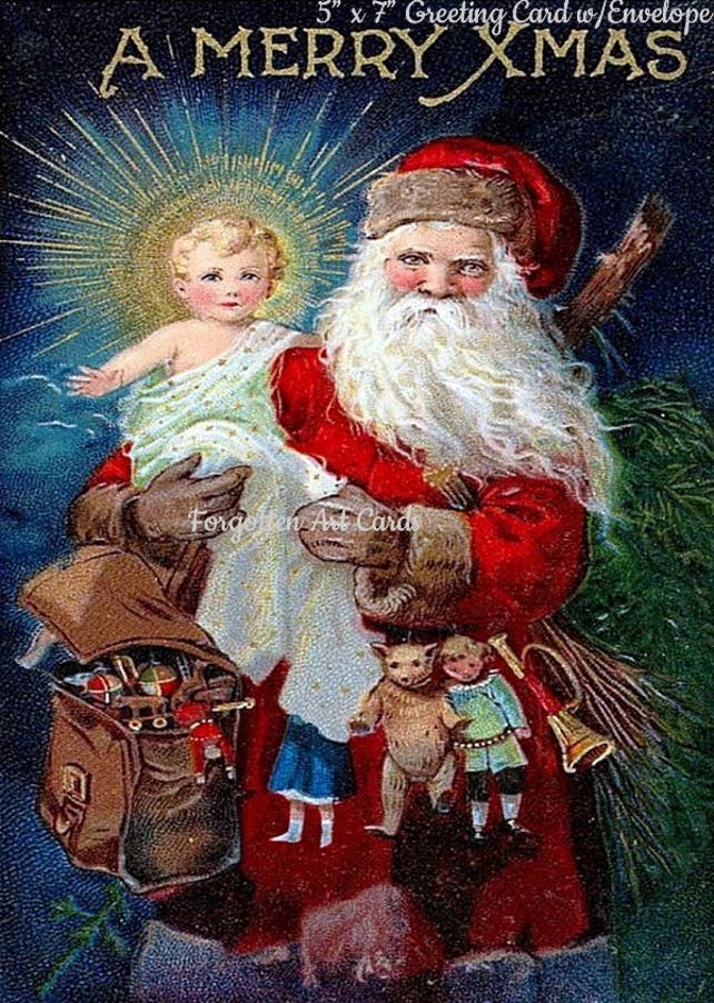santa holds baby jesus