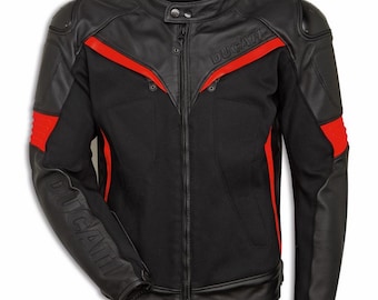 New Ducati Corse C6 Motorcycle Leather Racing Jacket CE Approved Protectors