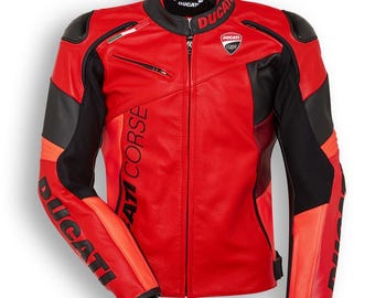 Nueva chaqueta de cuero para moto Ducati Corse C6 con protectores homologados CE.