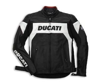 New Ducati Corse C3 Motorcycle Leather Racing Jacket CE Approved Protectors