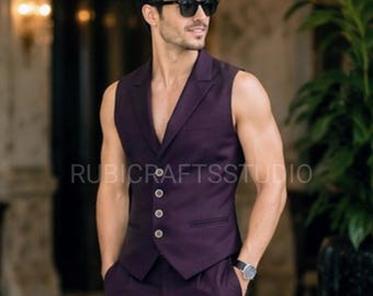 Men's Dark Purple Vest and Pant Set: Formal Summer Party Wear