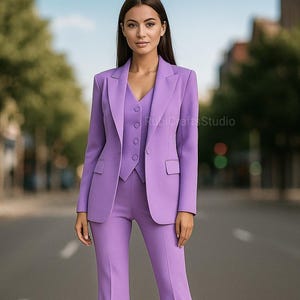 Elegant Purple Women&#39;s 3-Piece Suit: Slim Fit Tailored Wedding Office