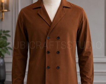 Men Brown Double Breast Formal Shirt Summer Relax Fit Casual Party Dinner Shirt