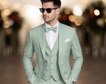 Sage Green Slim Fit Suits 3 Piece Wedding Groom Suits