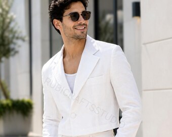 White Croped Men's Stylish Suit 2 Piece Slim Fit Formal Summer Wedding Suits