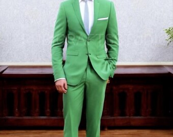 Grüner Slim Fit Anzug 2 Stück Hochzeitsanzüge Herren Zwei Knopf Formelle Anzüge