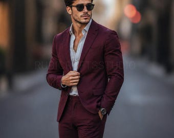 Burgundy Slim Fit 2-Piece Suit: Party Attire, Wedding, Proms Suit