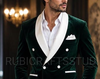 Men's Green Velvet Double Breasted Suit – Slim Fit Party Prom Attire