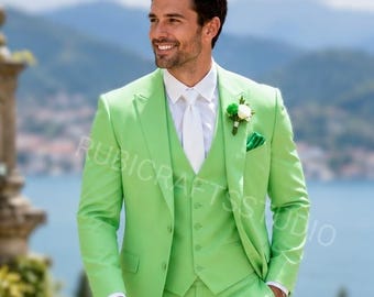 Green Slim Fit 3 Piece Suit Men's Formal Events Party Groom Attire