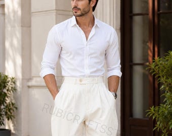 Men's White Breeches Formal Party Wear Trousers – Dinner Events Relax Fit Trousers