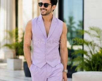 Men's Lavender Vest and Pant Suit : Formal Summer Party Outfits Wear