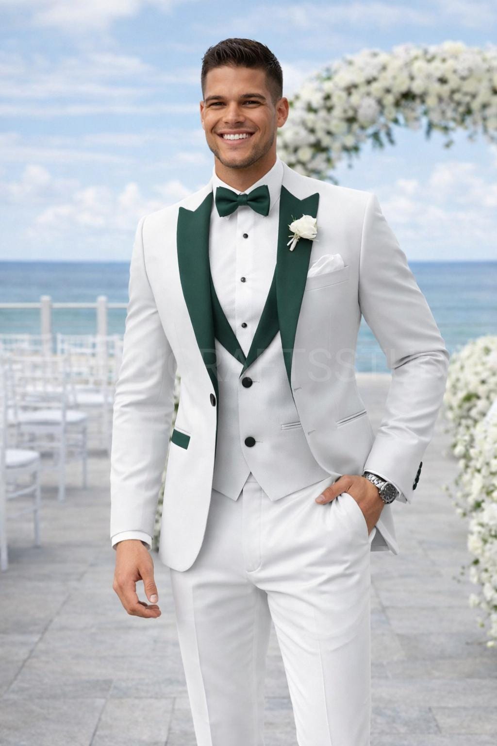 White and Emerald Green Tuxedo - Etsy UK